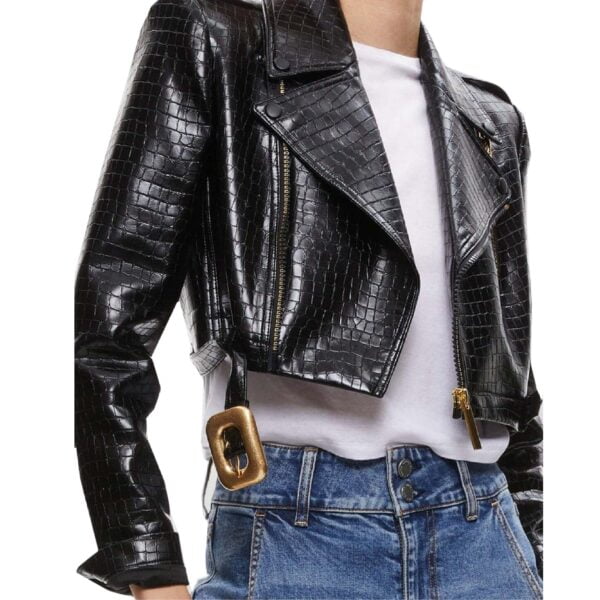 crop motorcycle leather jacket