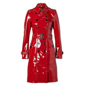 Red Faux Leather Trench Coat