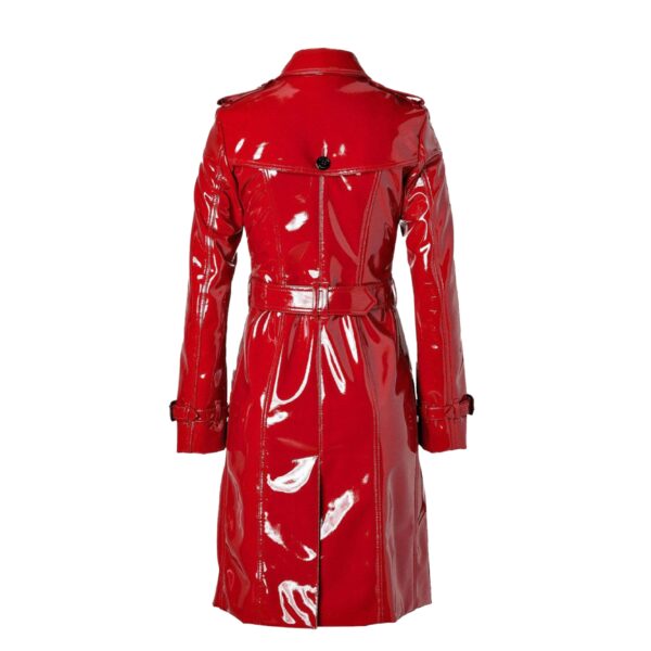 red faux leather trench coat backview