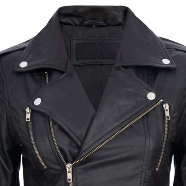women's leather biker jacket front zipp