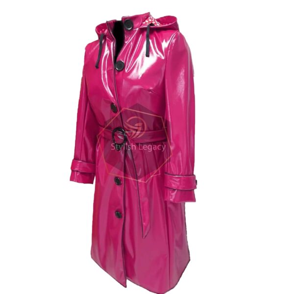 long trench coat with hood pink color