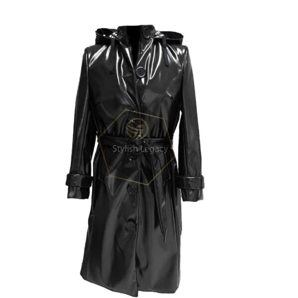 long trench coat with hood womens black color
