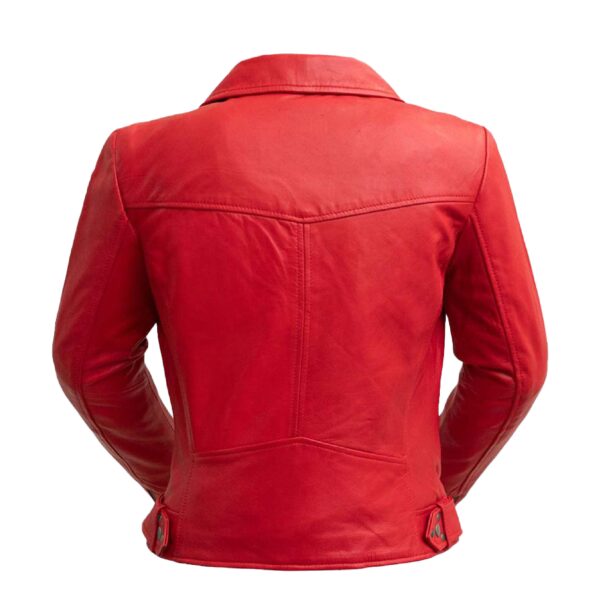 red leather jacket women backside