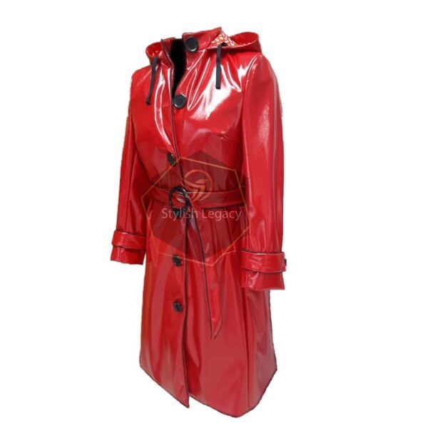 women's long trench coat with hood red color