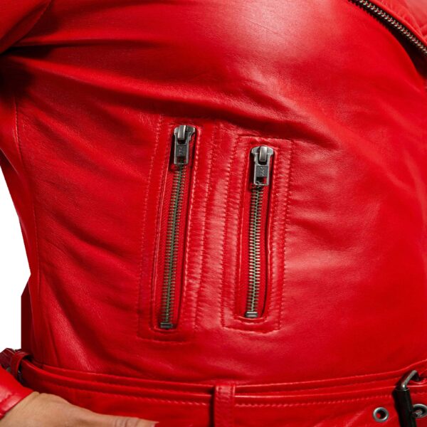 zipp style red leather jacket women