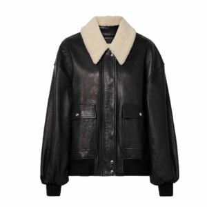 Leather Coat with Detachable Wool Collar