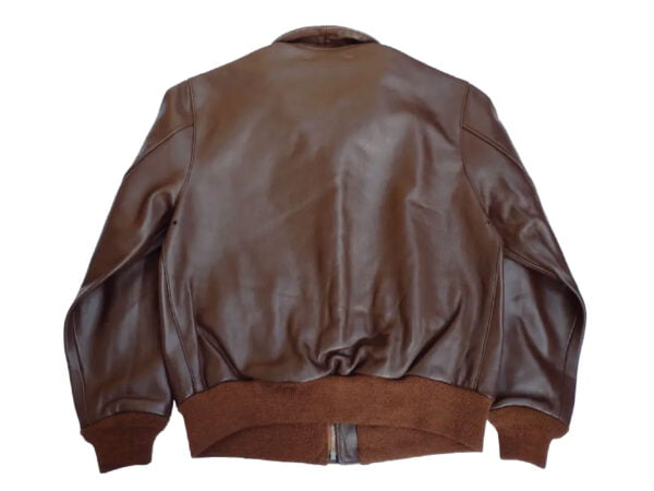 backview brown leather bomber jacket