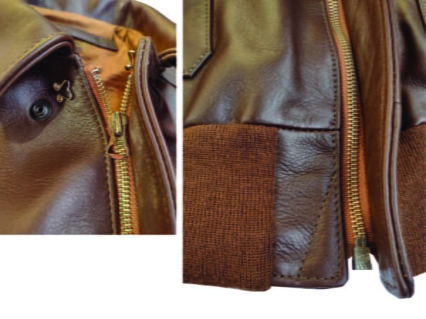 brown leather bomber jacket zipper detail