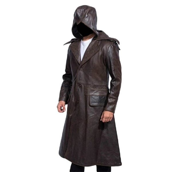 Brown Genuine Leather Trench Custom Coat