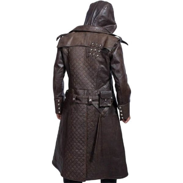 Brown Genuine Leather Trench Custom Coat backside