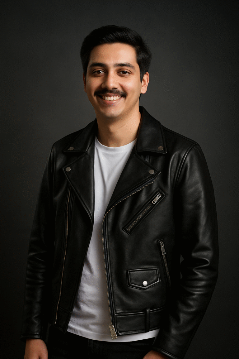 Wearing a men black leather jacket